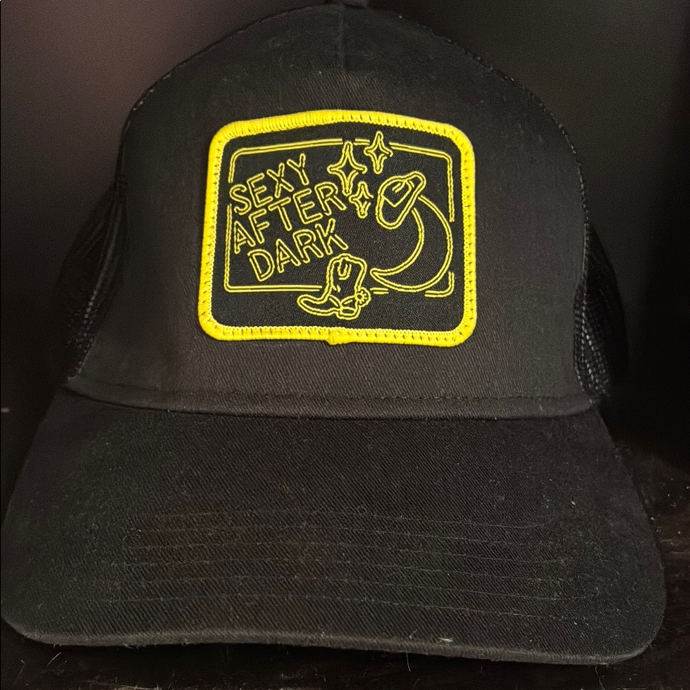 Black Trucker Hat with Yellow Patch